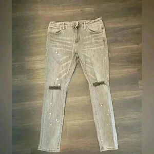 Crysp Denim Distressed Paint-Splatter Jeans - Size 34